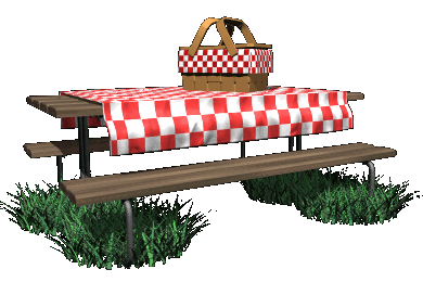 A Picnic Table Covered With A Red And White Checkered Tablecloth, Set Outdoors For A Casual Meal